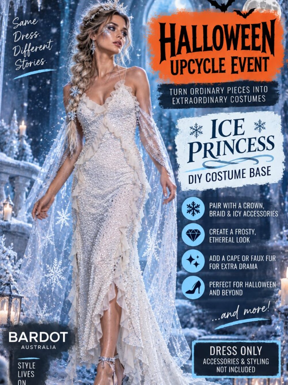 Halloween Upcycle Costume Base Bardot Marsella Sequin Ruffle Dress XS Flawed
